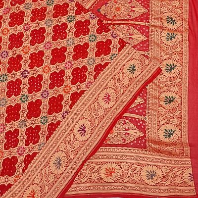 Banarasi Georgette Bandhani Brocade Red Saree