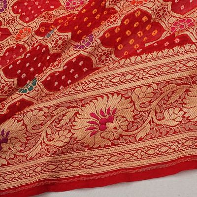 Banarasi Georgette Bandhani Brocade Red Saree