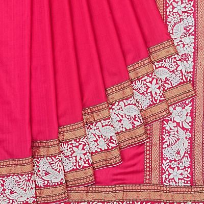 Parsi Gara X Banarasi Silk Dark Pink Saree