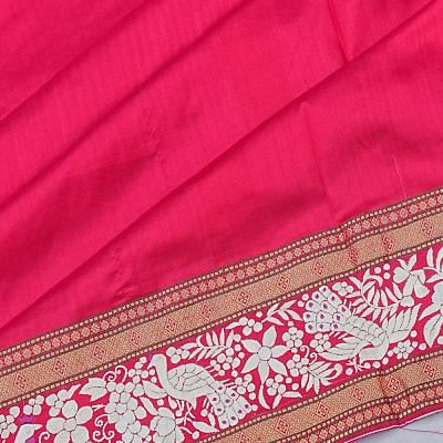 Parsi Gara X Banarasi Silk Dark Pink Saree