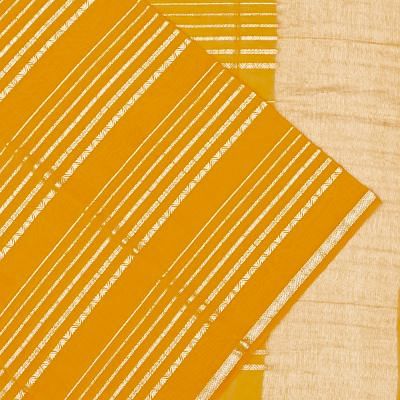 Chanderi Cotton Horizontal Lines Mustard Yellow Saree