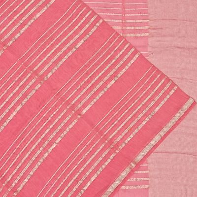 Chanderi Cotton Horizontal Lines Pink Saree