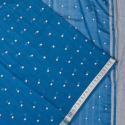 Chanderi Cotton Butta Blue Saree