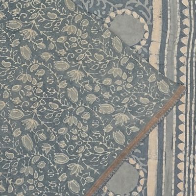 Chanderi Cotton Batik Printed Bluish Grey Saree