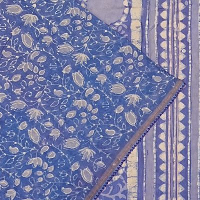 Chanderi Cotton Batik Printed Blue Saree