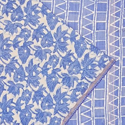 Chanderi Cotton Batik Printed Blue And White Saree