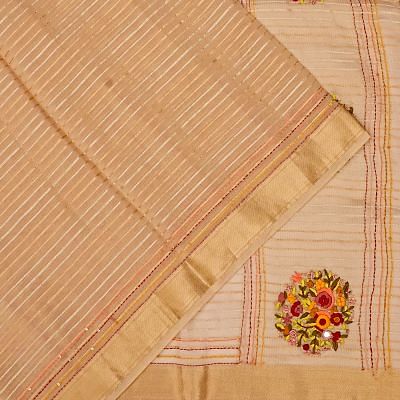 Organza Tissue Horizontal Lines Beige Saree