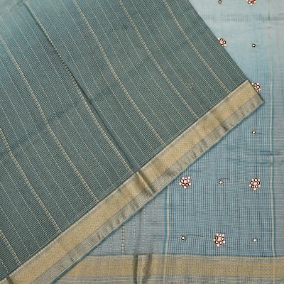 Organza Tissue Checks Pastel Blue Saree