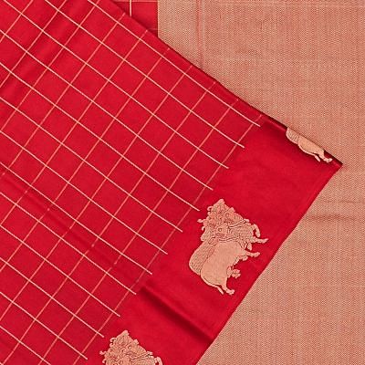 Banarasi Katan Silk Checks Red Saree