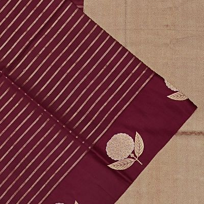 Banarasi Katan Silk Horizontal Lines Burgundy Saree