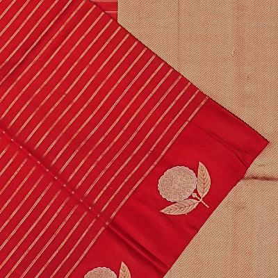 Banarasi Katan Silk Horizontal Lines Red Saree