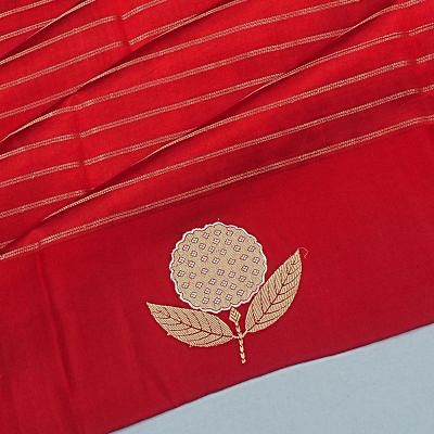 Banarasi Katan Silk Horizontal Lines Red Saree