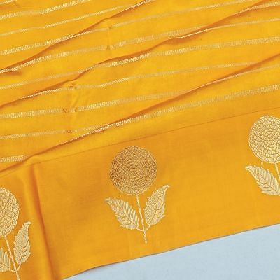 Banarasi Katan Silk Lines Yellow Saree