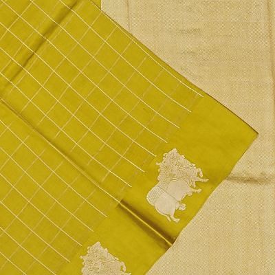 Banarasi Katan Silk Checks Green Saree