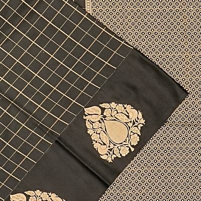 Banarasi Katan Silk Checks Black Saree