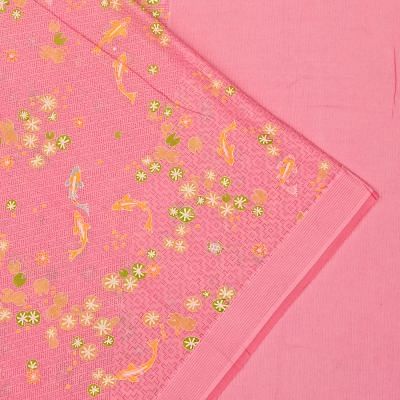 Chanderi Cotton Floral Printed Pink Saree