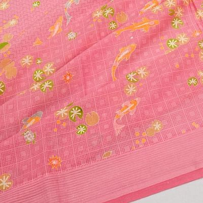 Chanderi Cotton Floral Printed Pink Saree