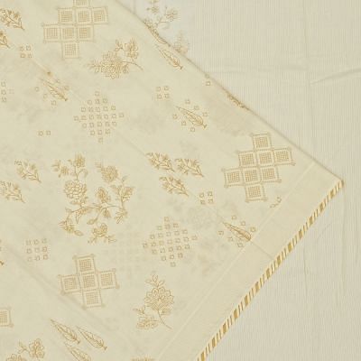 Chanderi Cotton Floral Printed White Saree