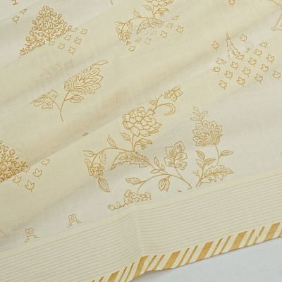 Chanderi Cotton Floral Printed White Saree