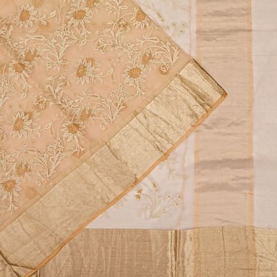 Organza Embroidery Brocade Cream Saree