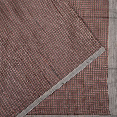 Tussar Geometrical Printed Grey And Brown Saree