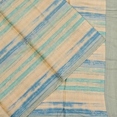 Tussar Horizontal Lines Pastel Blue Saree