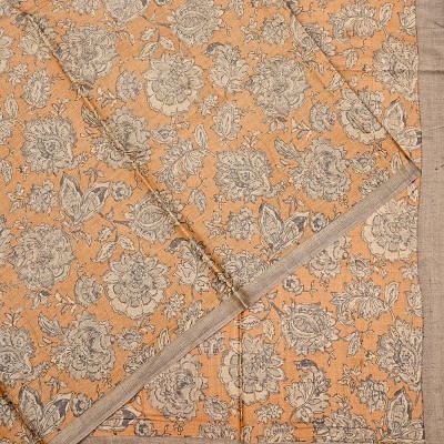 Tussar Floral Printed Cream Saree