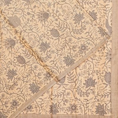 Tussar Floral Printed Beige Saree