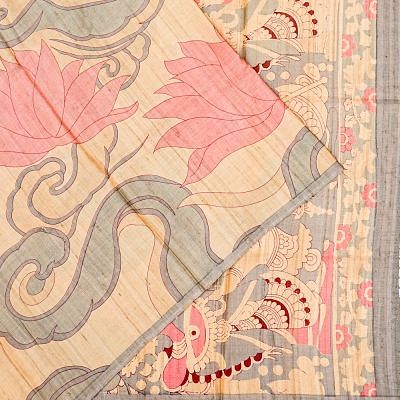 Tussar Floral Printed Cream Saree