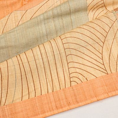 Tussar Geometrical Printed Cream And Brown Saree