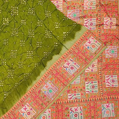 Banarasi Silk Bandhani Green Saree