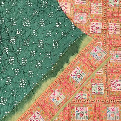 Banarasi Silk Bandhani Teal Green Saree