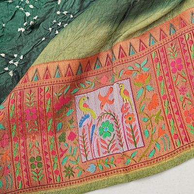 Banarasi Silk Bandhani Teal Green Saree