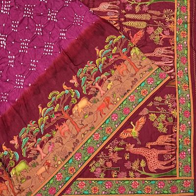 Banarasi Silk Bandhani Purple Saree