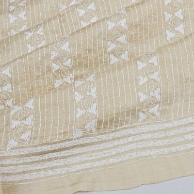 Tussar Kantha Embroidery Biege Saree