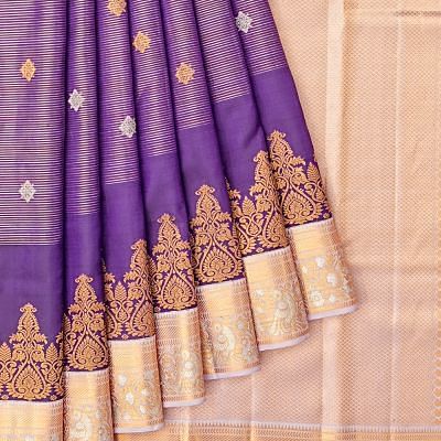 Kanchipuram Silk Horizontal Lines And Butta Purple Saree