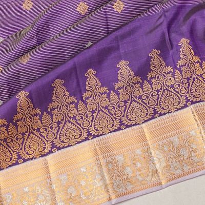 Kanchipuram Silk Horizontal Lines And Butta Purple Saree