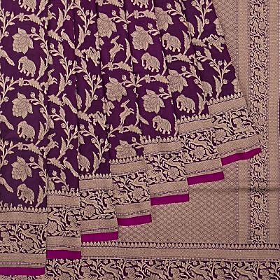 Banarasi Silk Shikargah Jaal Purple Saree