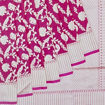 Banarasi Silk Shikargah Jaal Rani Pink Saree