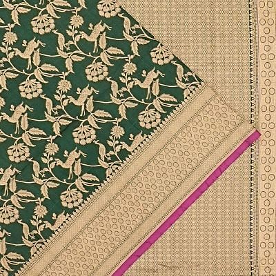 Banarasi Silk Shikargah Jaal Bottle Green Saree