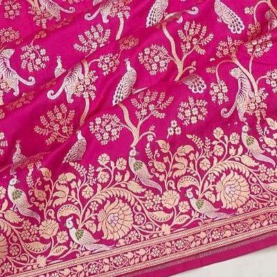 Banarasi Silk Jaal Rani Pink Saree