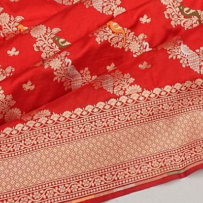 Banarasi Silk Leheriya Jaal Red Saree