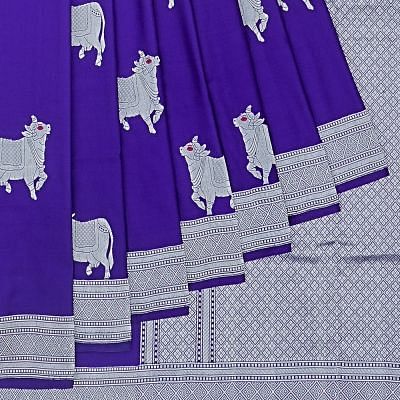 Banarasi Satin Pichwai Butta Royal Blue Saree