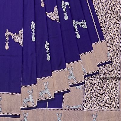 Banarasi Silk Vertical Lines And Butta Dark Blue Saree