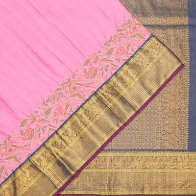 Kanchipuram Silk Butta Baby Pink Saree With Embroidery