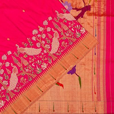 Paithani Silk Butta Pink Saree With Embroidery And Single Muniya Border