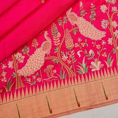 Paithani Silk Butta Pink Saree With Embroidery And Single Muniya Border