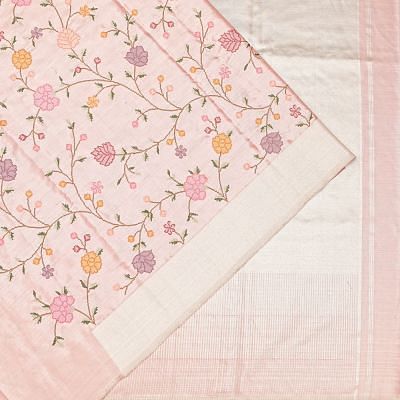 Kanchipuram Silk Tissue All Over Embroidery Peach Saree