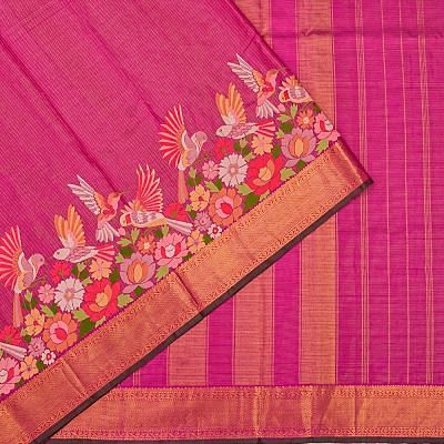 Kanchipuram Silk Checks Pink Saree With Embroidery