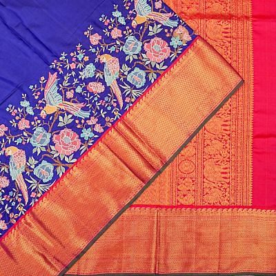 Kanchipuram Silk Butta Royal Blue Saree With Embroidery